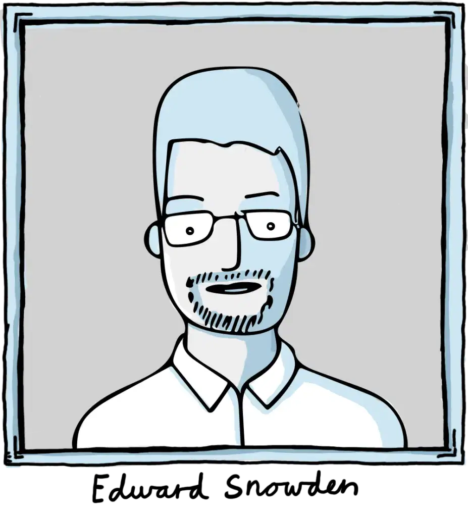 Tecknad bild på Edward Snowden